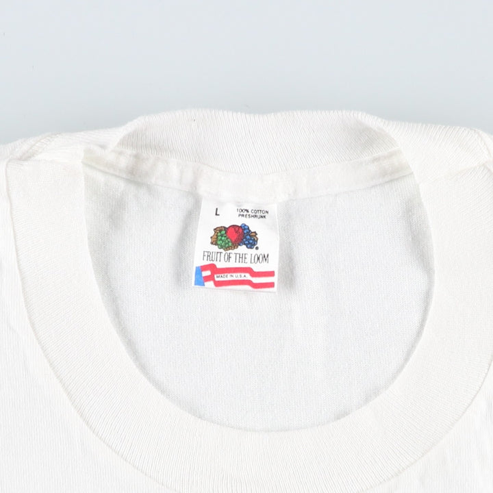 90'S Fruit of the Loom printed T-shirt, made in the USA, men's size L, vintage cotton white type Vintage Second Hand