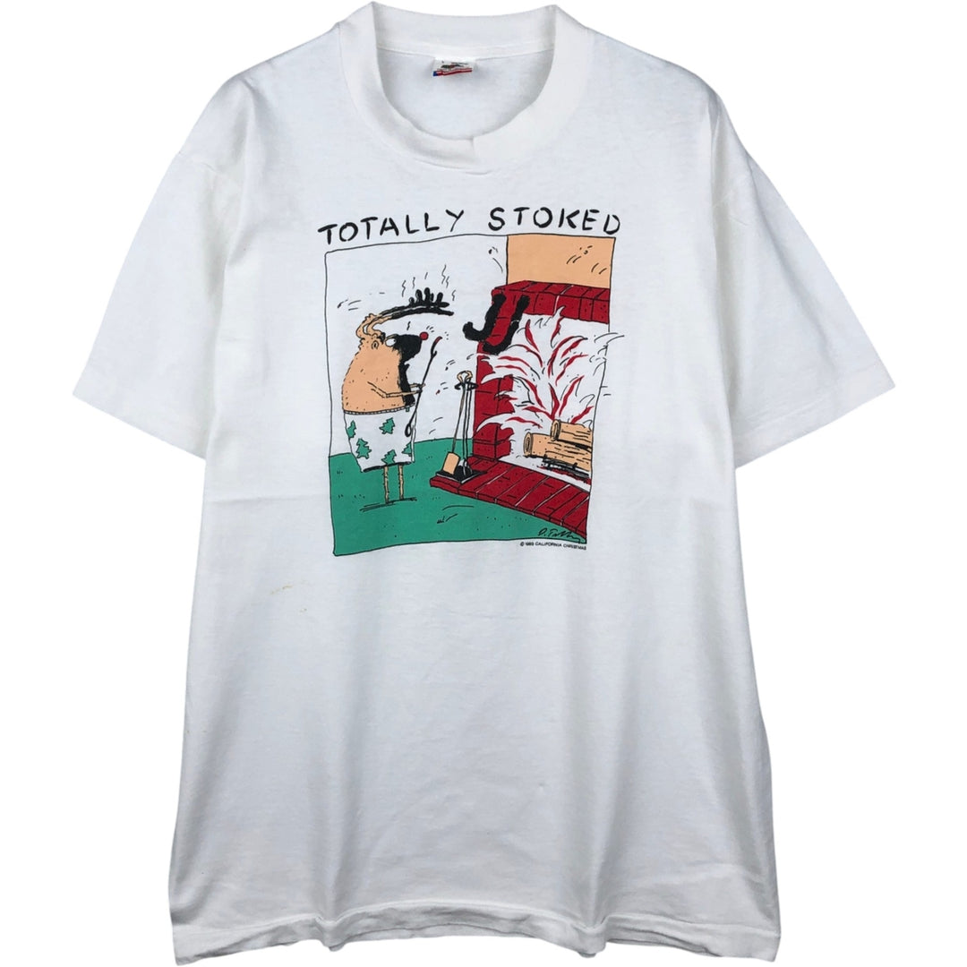 80'S Fruit of the Loom Rubes print T-shirt, Made in USA, Men's size L equivalent, Vintage cotton white type Vintage Second Hand