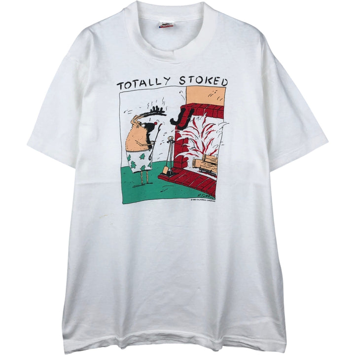 80'S Fruit of the Loom Rubes print T-shirt, Made in USA, Men's size L equivalent, Vintage cotton white type Vintage Second Hand