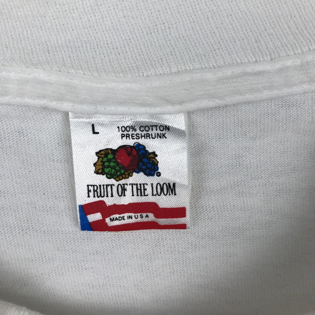 80'S Fruit of the Loom Rubes print T-shirt, Made in USA, Men's size L equivalent, Vintage cotton white type Vintage Second Hand