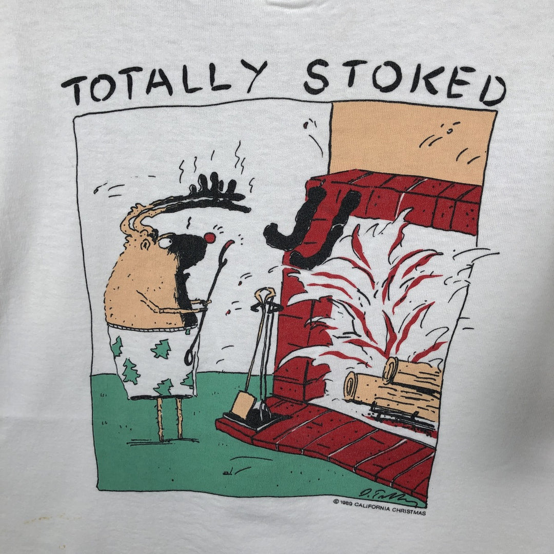 80'S Fruit of the Loom Rubes print T-shirt, Made in USA, Men's size L equivalent, Vintage cotton white type Vintage Second Hand