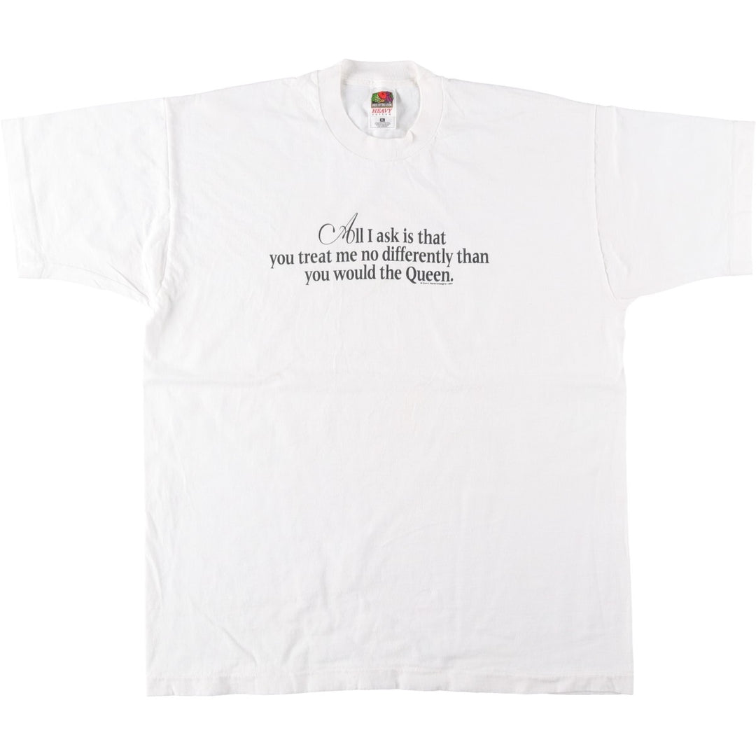 90'S Fruit of the Loom Heavy Cotton Message Print T-Shirt Men's XL Vintage cotton white type Vintage Second Hand