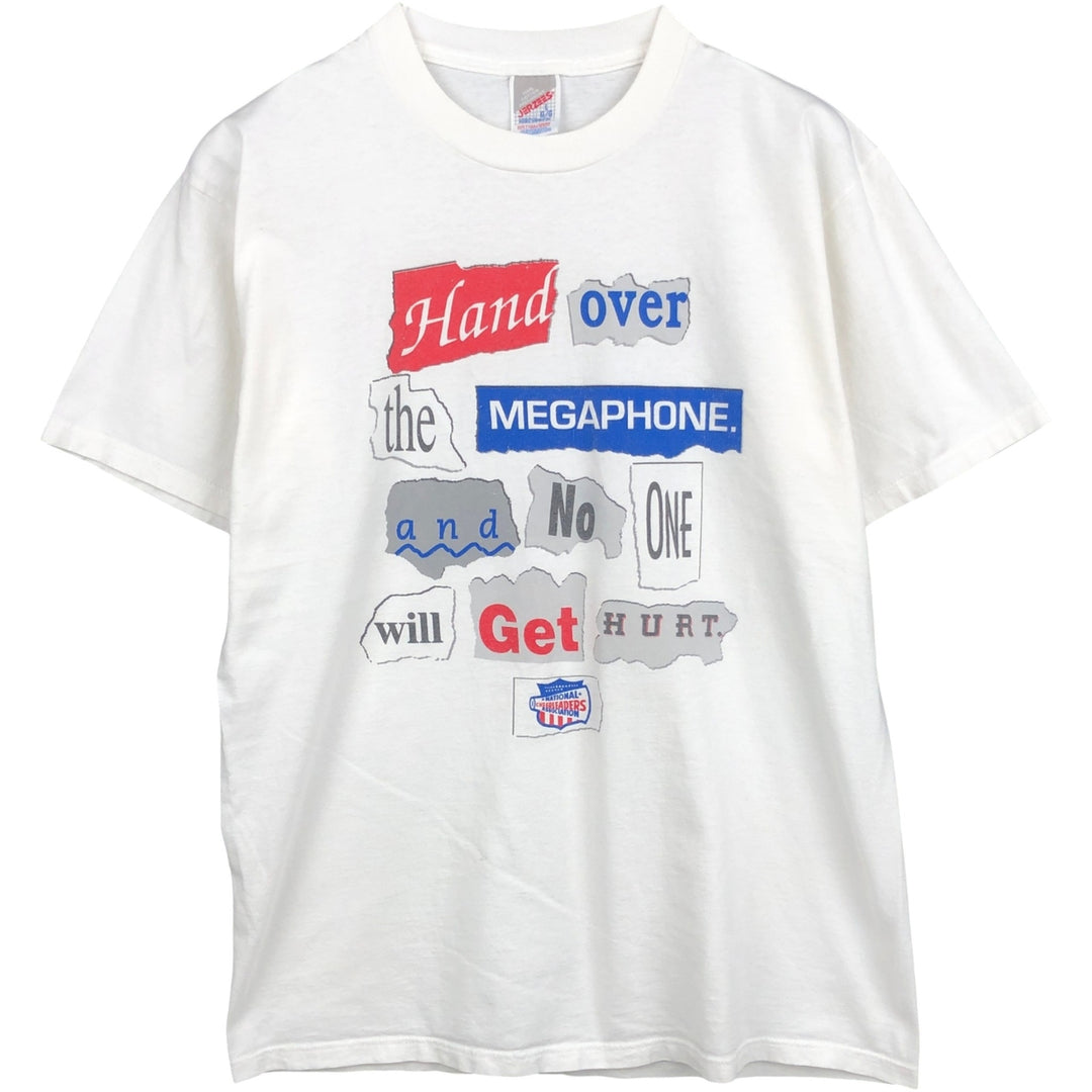 Vintage 80s-90'S Jerzees printed T-shirt, Made in USA, Men's Size L cotton white type Vintage Second Hand