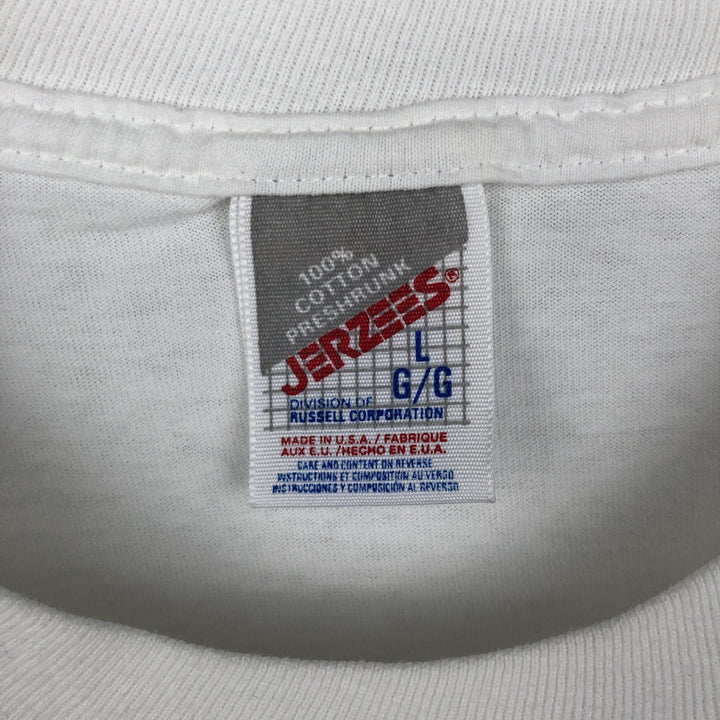 Vintage 80s-90'S Jerzees printed T-shirt, Made in USA, Men's Size L cotton white type Vintage Second Hand
