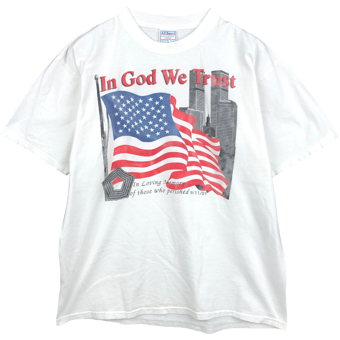 90'S All Sport American flag print T-shirt, Made in USA, Men's XL equivalent, Vintage cotton white type Vintage Second Hand