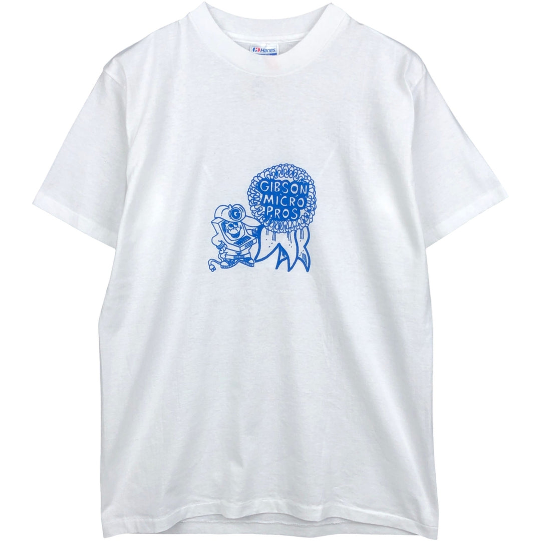 80'S Hanes Fifty-Fifty Blue Tag Printed T-Shirt Made in USA Men's L Size Vintage cotton white type Vintage Second Hand