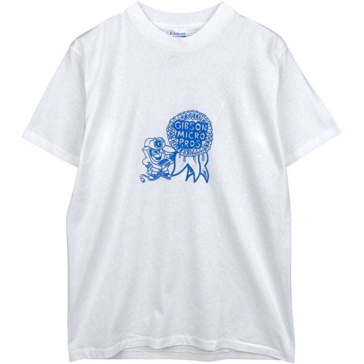 80'S Hanes Fifty-Fifty Blue Tag Printed T-Shirt Made in USA Men's L Size Vintage cotton white type Vintage Second Hand