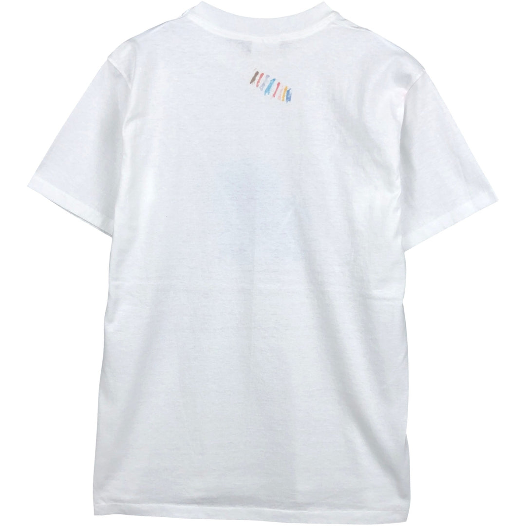 80'S Hanes Fifty-Fifty Blue Tag Printed T-Shirt Made in USA Men's L Size Vintage cotton white type Vintage Second Hand