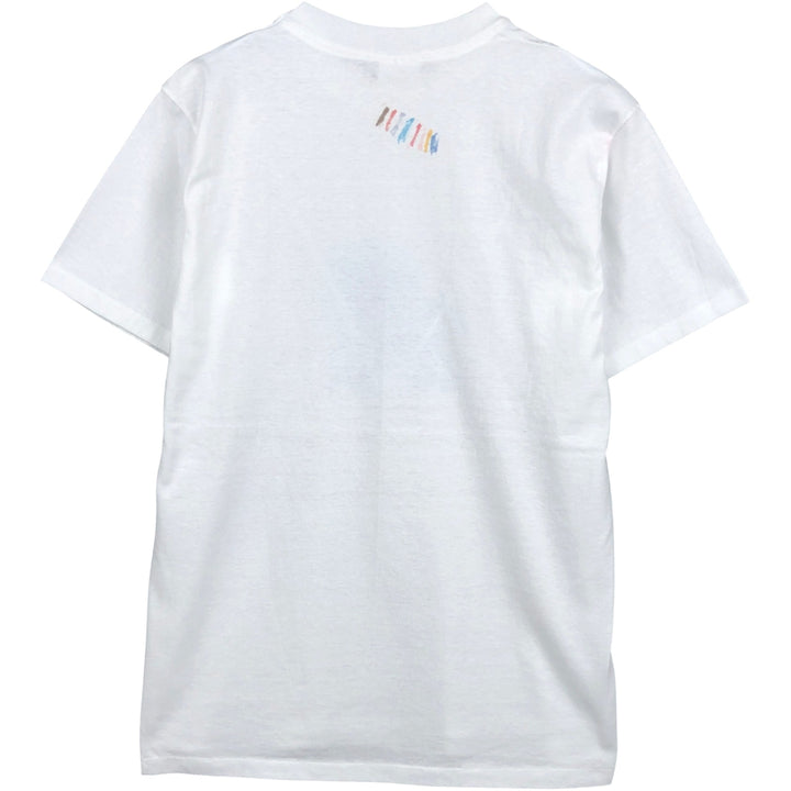 80'S Hanes Fifty-Fifty Blue Tag Printed T-Shirt Made in USA Men's L Size Vintage cotton white type Vintage Second Hand