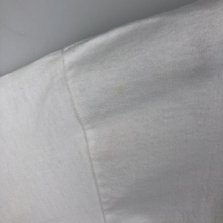 80'S Hanes Fifty-Fifty Blue Tag Printed T-Shirt Made in USA Men's L Size Vintage cotton white type Vintage Second Hand