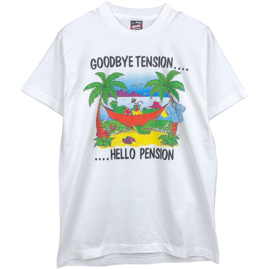 90'S Fruit of the Loom Best Print T-Shirt, Made in USA, Men's Size L (approx.) cotton white type Vintage Second Hand
