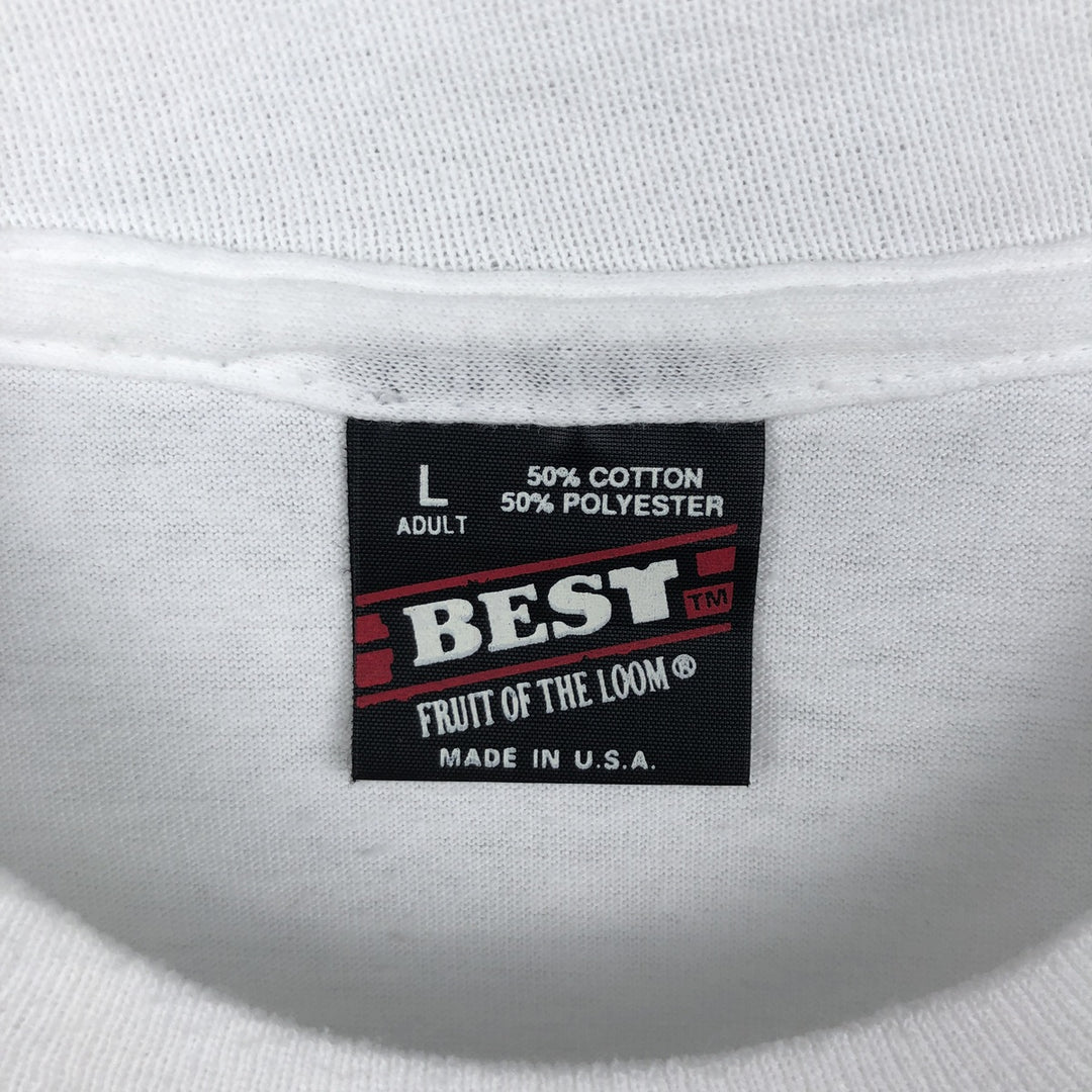90'S Fruit of the Loom Best Print T-Shirt, Made in USA, Men's Size L (approx.) cotton white type Vintage Second Hand