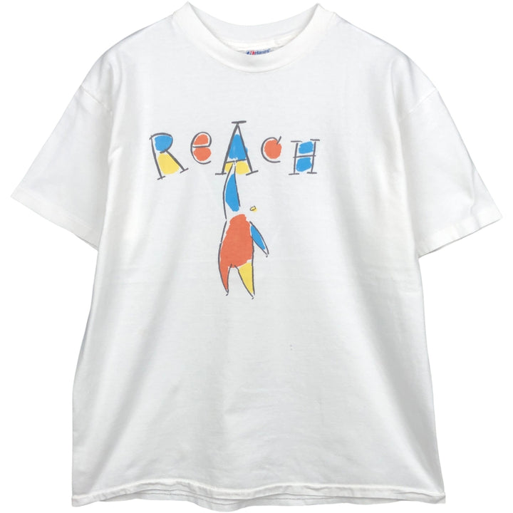90'S Hanes BEEFY-T Printed T-shirt, Made in USA, Men's L size, Vintage cotton white type Vintage Second Hand
