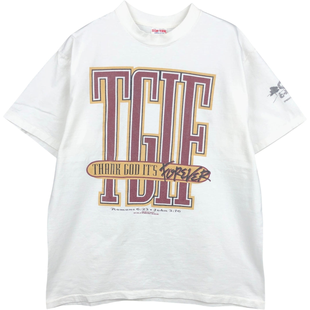 ~90'S Tee Jays SOF TEE Print T-Shirt Made in USA Men's XL equivalent Vintage cotton white type Vintage Second Hand