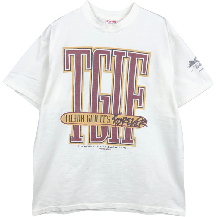 ~90'S Tee Jays SOF TEE Print T-Shirt Made in USA Men's XL equivalent Vintage cotton white type Vintage Second Hand