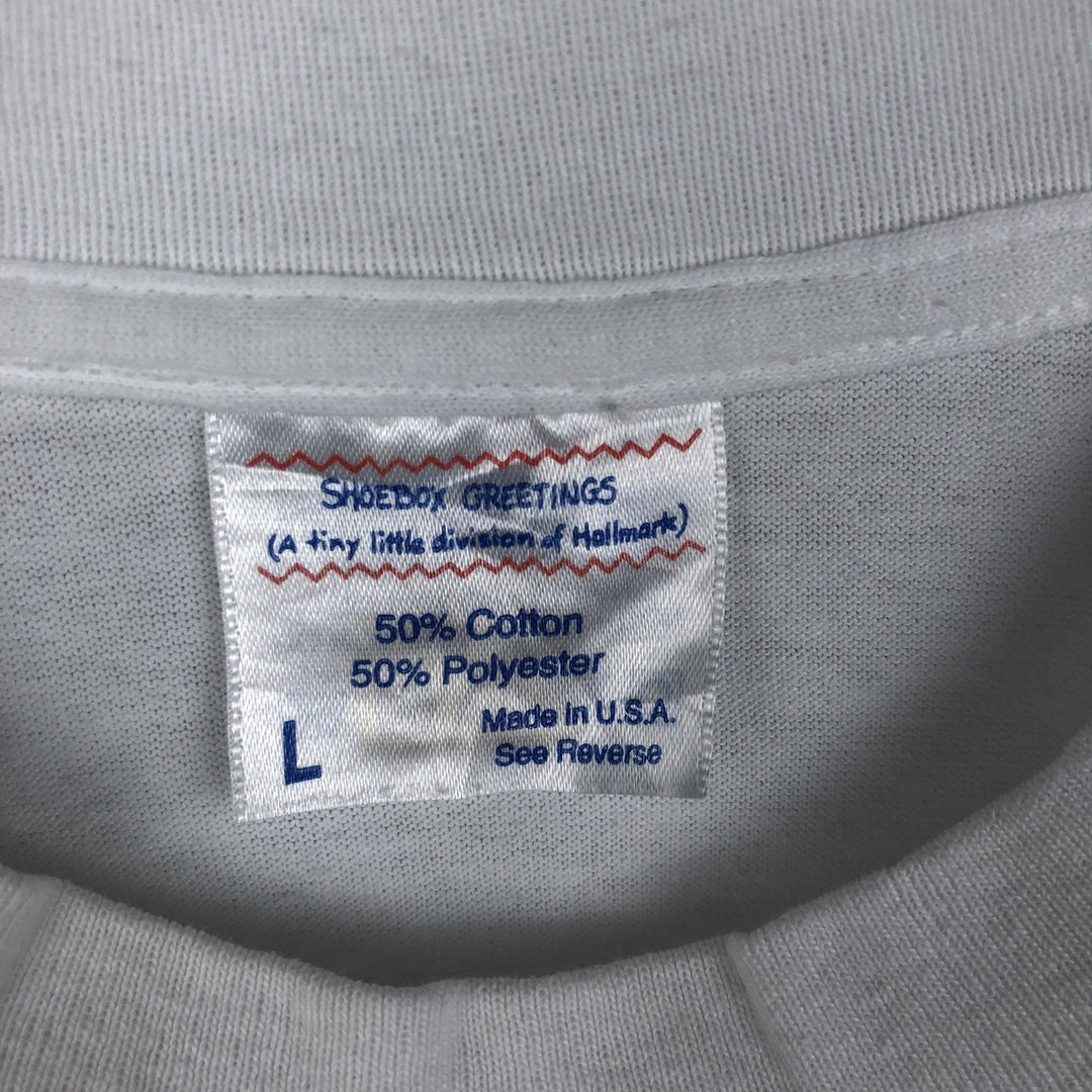 SHOEBOX GREETINGS Printed T-Shirt, Made in USA, Men's Size L cotton white type Vintage Second Hand