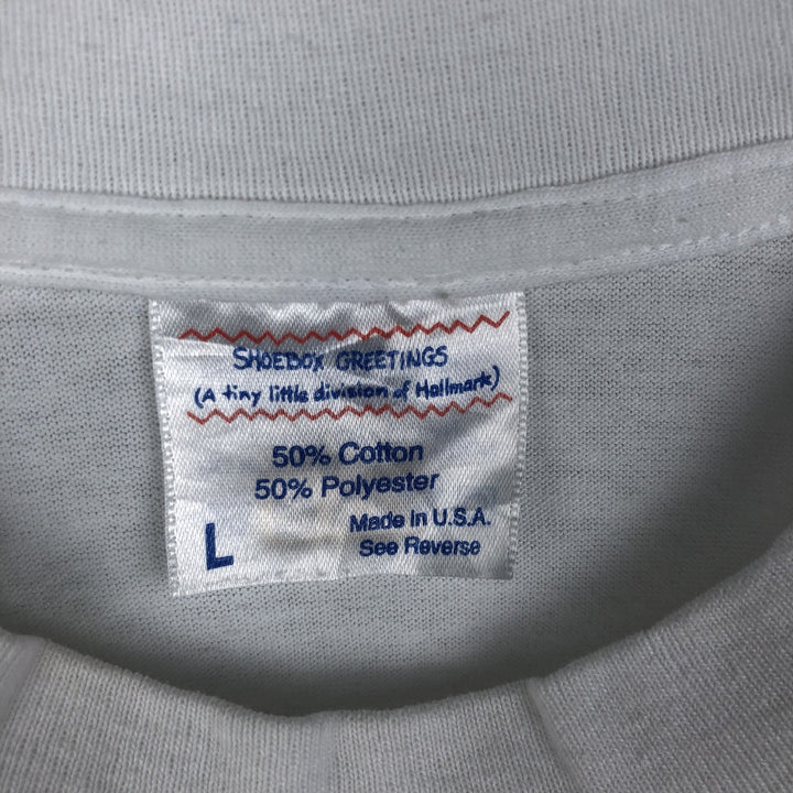 SHOEBOX GREETINGS Printed T-Shirt, Made in USA, Men's Size L cotton white type Vintage Second Hand