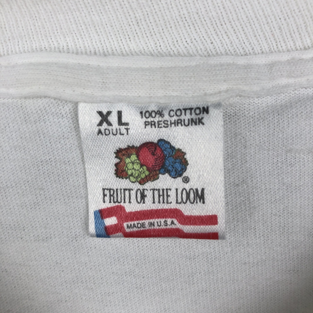 90'S Fruit of the Loom printed T-shirt, made in the USA, men's XL size, vintage cotton white type Vintage Second Hand