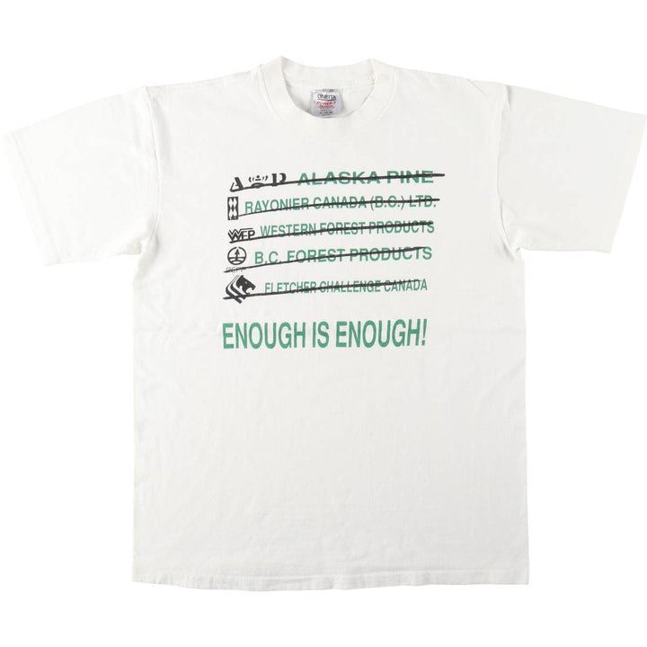 ~90'S ONEITA POWER-T Message Print T-Shirt, Made in USA, Men's XL equivalent, Vintage cotton white type Vintage Second Hand