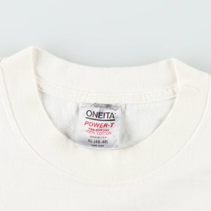 ~90'S ONEITA POWER-T Message Print T-Shirt, Made in USA, Men's XL equivalent, Vintage cotton white type Vintage Second Hand