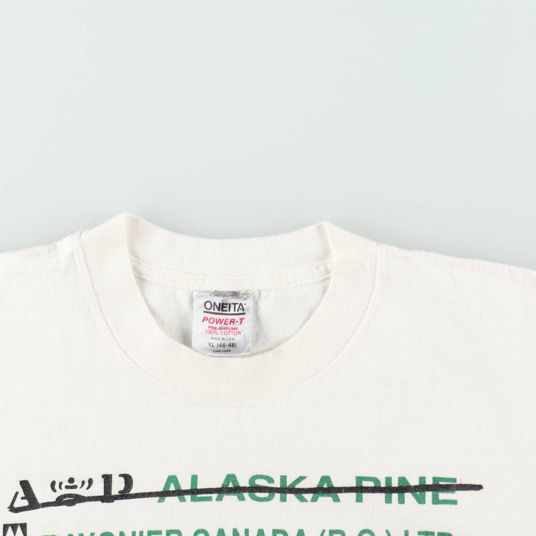 ~90'S ONEITA POWER-T Message Print T-Shirt, Made in USA, Men's XL equivalent, Vintage cotton white type Vintage Second Hand