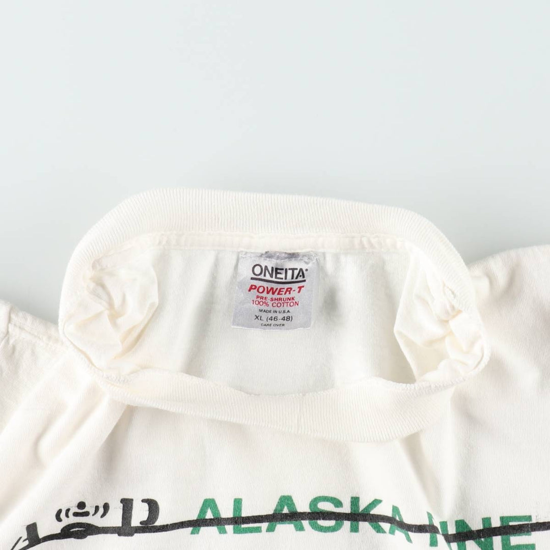 ~90'S ONEITA POWER-T Message Print T-Shirt, Made in USA, Men's XL equivalent, Vintage cotton white type Vintage Second Hand