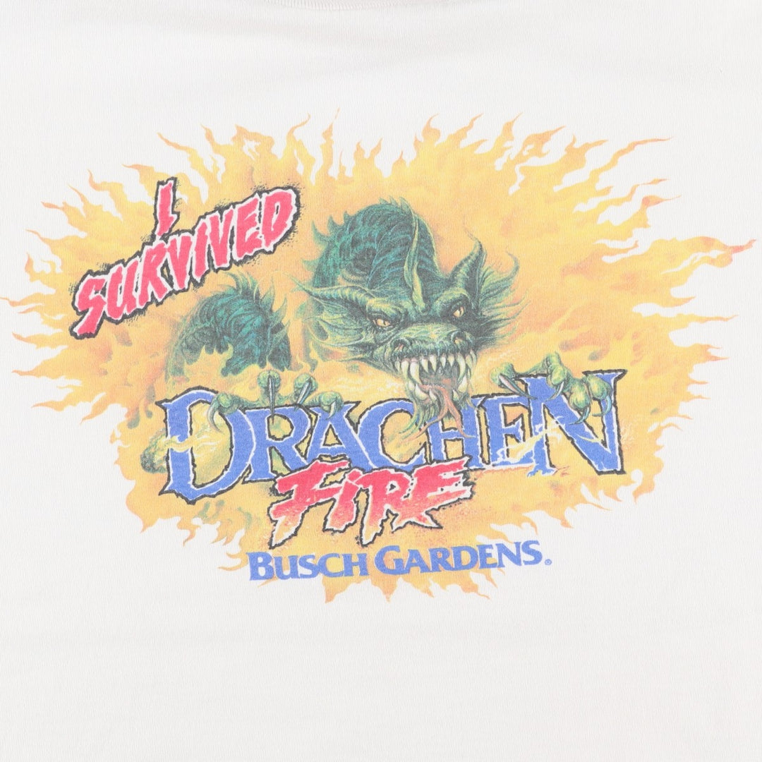 90'S SOF TEE Dragon Pattern Print T-Shirt, Made in USA, Men's XL equivalent, Vintage cotton white type Vintage Second Hand