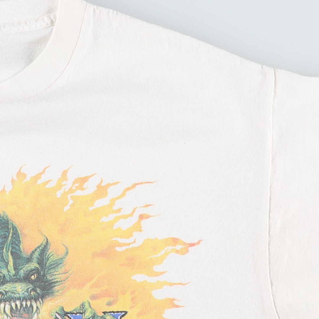 90'S SOF TEE Dragon Pattern Print T-Shirt, Made in USA, Men's XL equivalent, Vintage cotton white type Vintage Second Hand