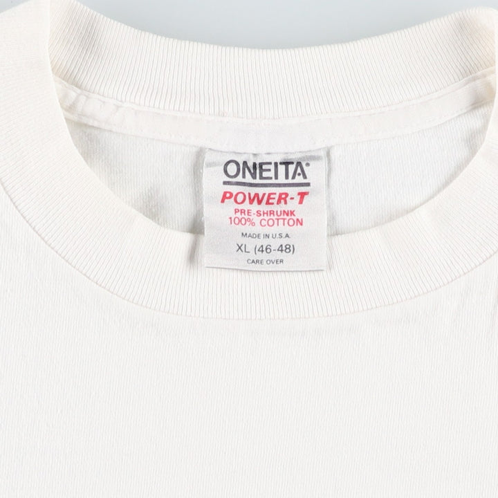 90'S ONEITA POWER-T Printed T-shirt Made in USA Men's XL Vintage cotton white type Vintage Second Hand