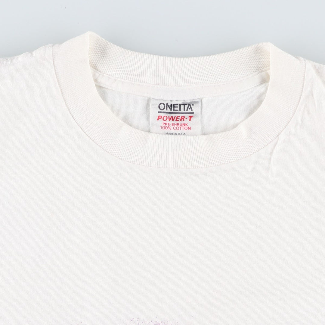 90'S ONEITA POWER-T Printed T-shirt Made in USA Men's XL Vintage cotton white type Vintage Second Hand