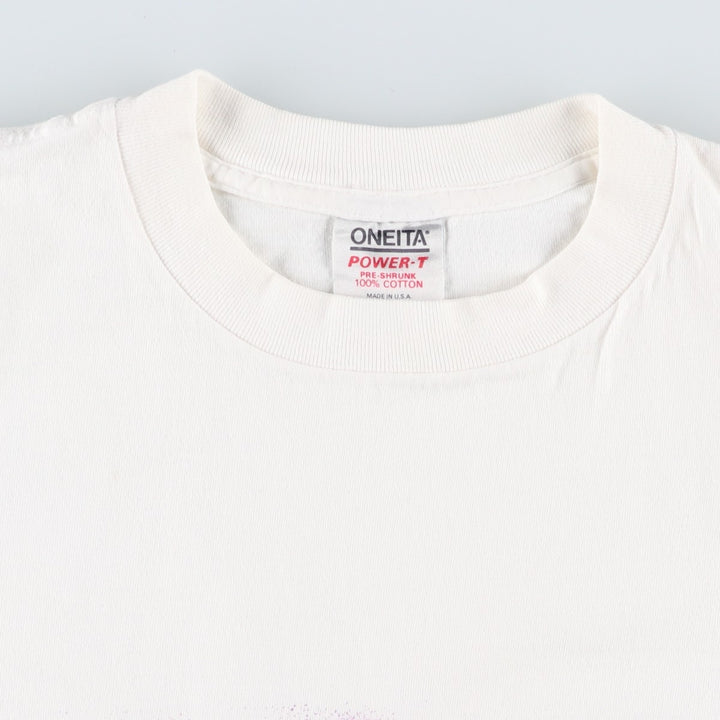 90'S ONEITA POWER-T Printed T-shirt Made in USA Men's XL Vintage cotton white type Vintage Second Hand