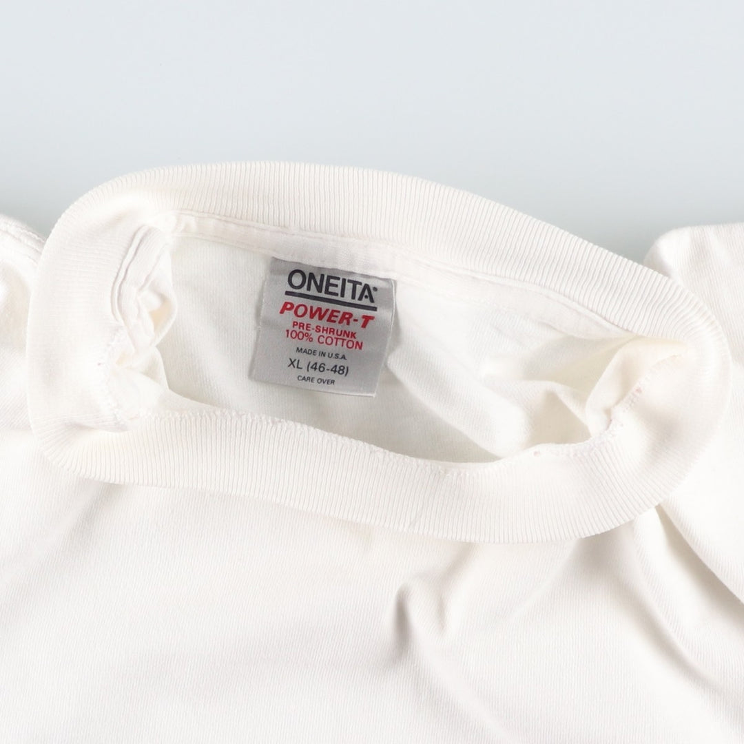 90'S ONEITA POWER-T Printed T-shirt Made in USA Men's XL Vintage cotton white type Vintage Second Hand