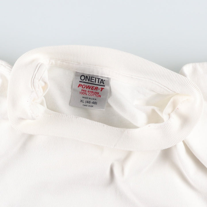 90'S ONEITA POWER-T Printed T-shirt Made in USA Men's XL Vintage cotton white type Vintage Second Hand
