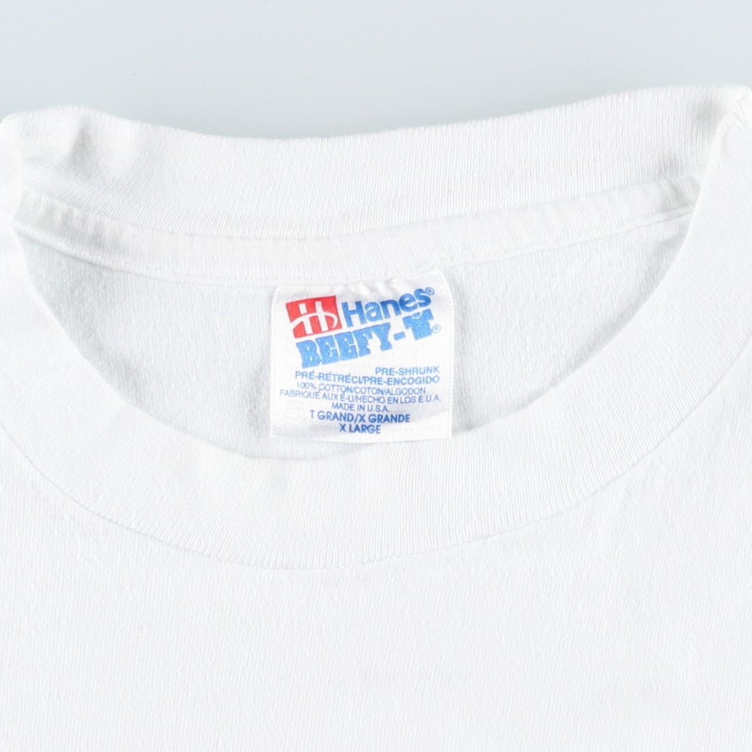 90'S Hanes BEEFY-T Printed T-shirt Made in USA Men's XL Vintage cotton white type Vintage Second Hand