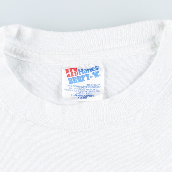 90'S Hanes BEEFY-T Printed T-shirt Made in USA Men's XL Vintage cotton white type Vintage Second Hand