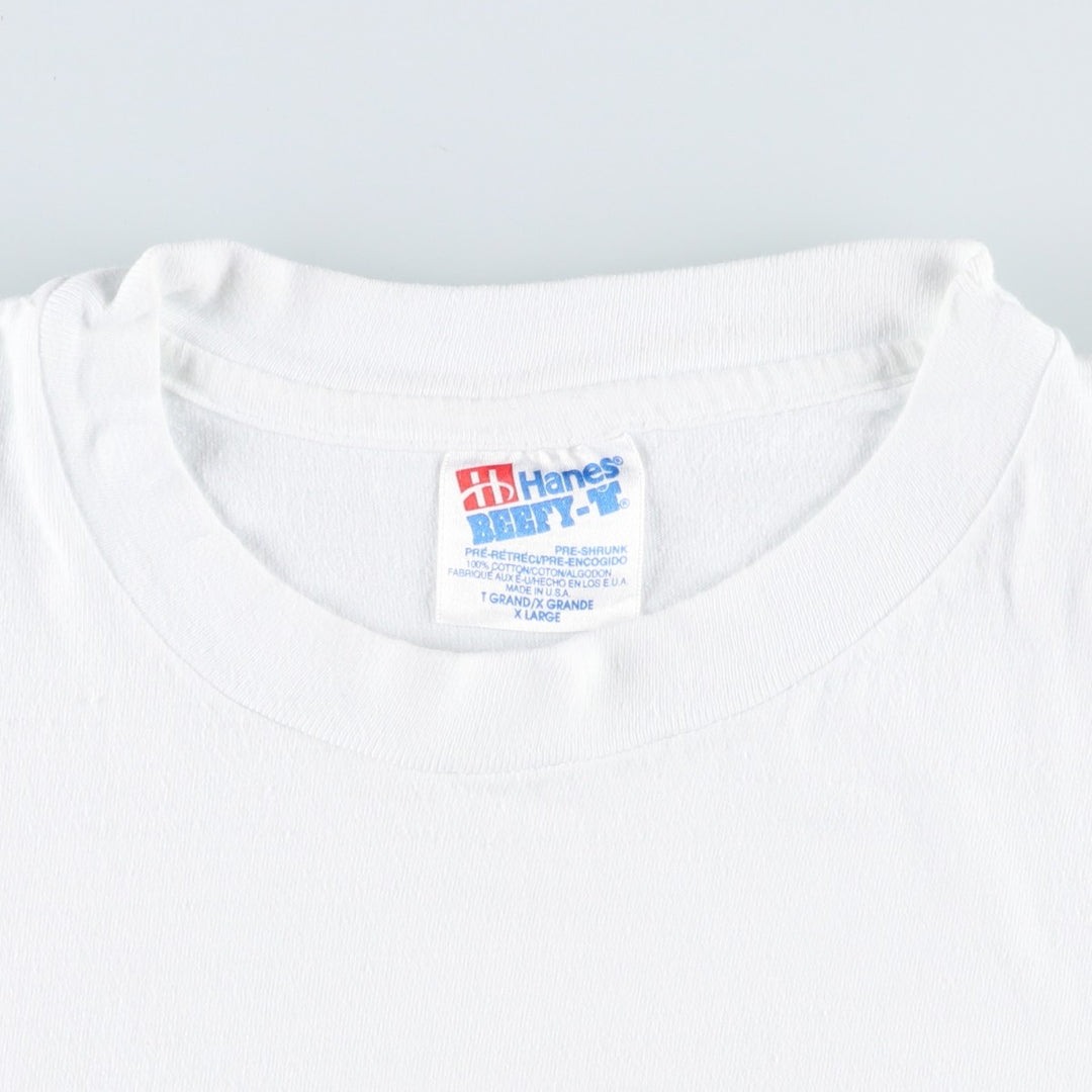 90'S Hanes BEEFY-T Printed T-shirt Made in USA Men's XL Vintage cotton white type Vintage Second Hand