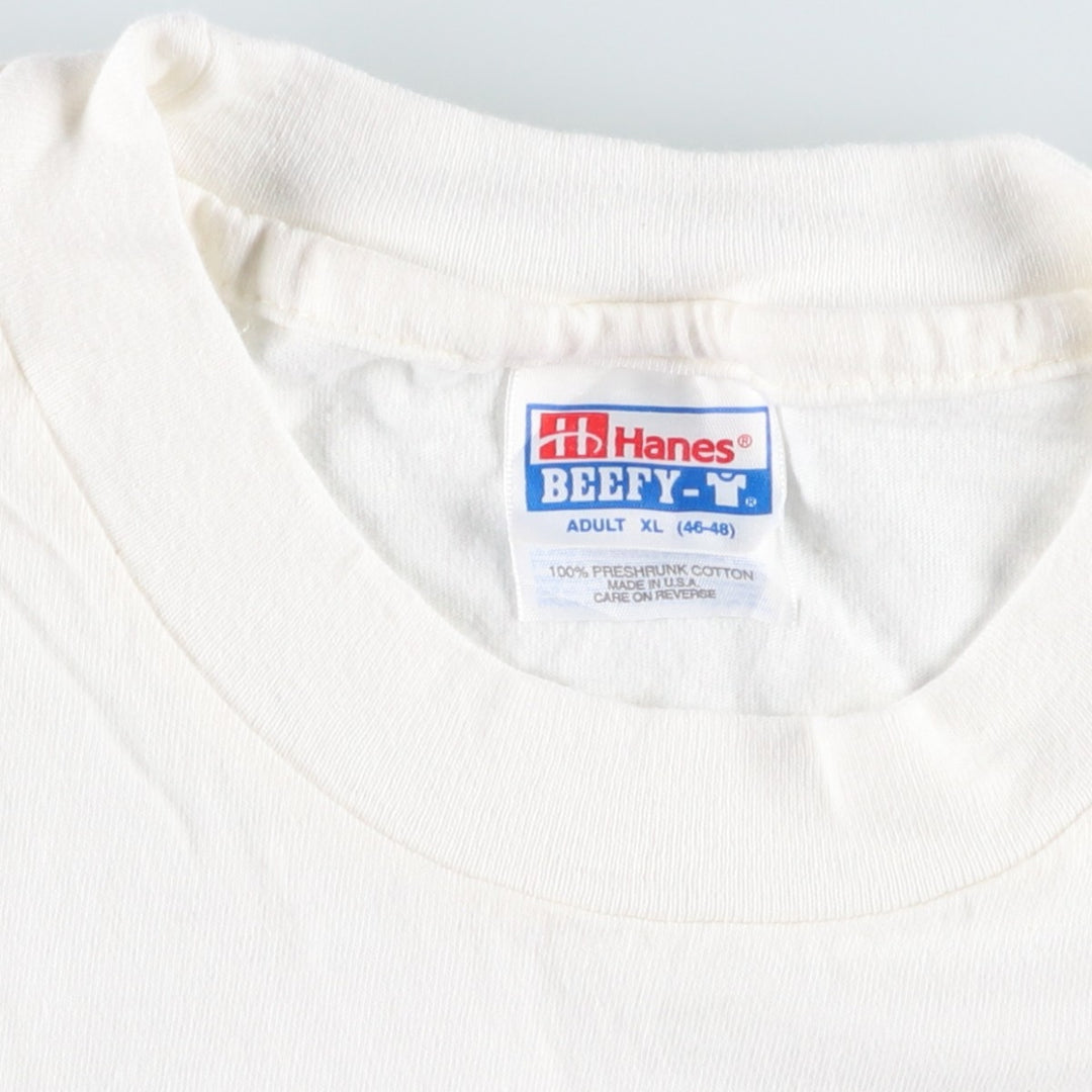 90'S Hanes BEEFY-T Print T-Shirt, Made in USA, Vintage cotton white type Vintage Second Hand