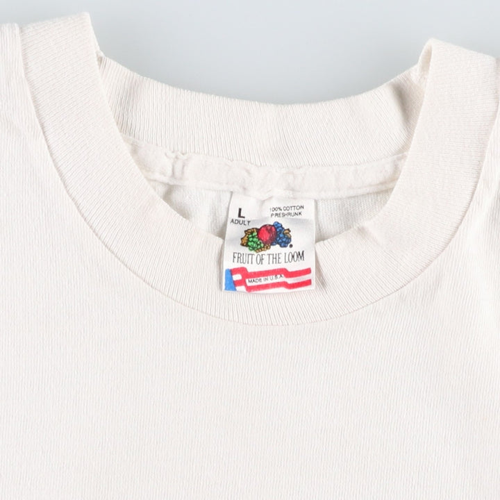 90'S Fruit of the Loom printed T-shirt, made in the USA, men's size L, vintage cotton white type Vintage Second Hand