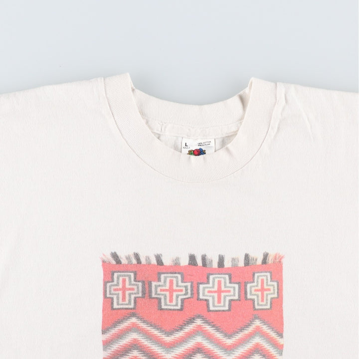 90'S Fruit of the Loom printed T-shirt, made in the USA, men's size L, vintage cotton white type Vintage Second Hand