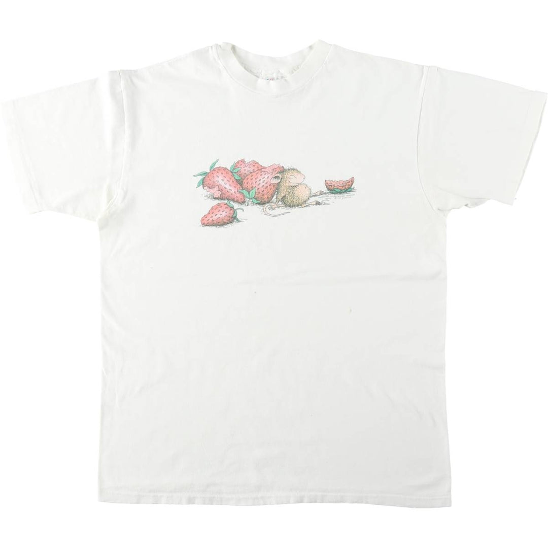 80'S Hanes House Mouse Designs Art T-shirt, Made in USA, Men's Size L (approx.), Vintage cotton white type Vintage Second Hand