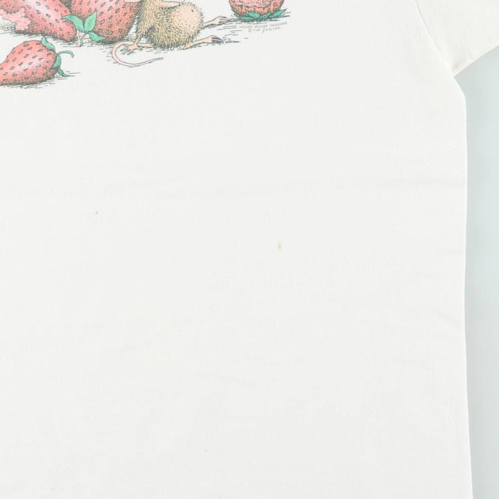 80'S Hanes House Mouse Designs Art T-shirt, Made in USA, Men's Size L (approx.), Vintage cotton white type Vintage Second Hand