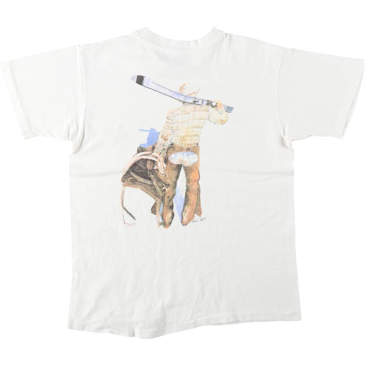 Vintage 1980'S Hanes BEEFY-T Blue Tag Print T-Shirt, Made in USA, Men's Size Medium cotton white type Vintage Second Hand