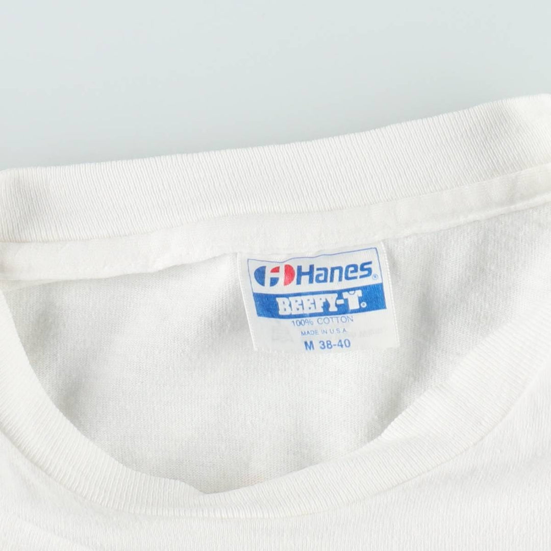 Vintage 1980'S Hanes BEEFY-T Blue Tag Print T-Shirt, Made in USA, Men's Size Medium cotton white type Vintage Second Hand