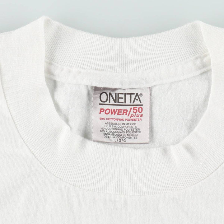 90'S ONEITA Printed T-shirt, Men's L size, Vintage cotton white type Vintage Second Hand