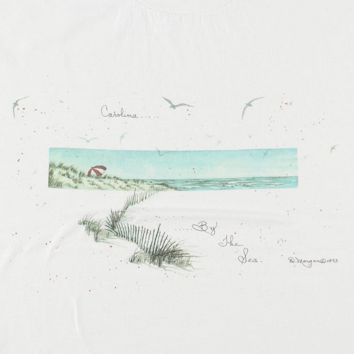90'S ONEITA Printed T-shirt, Men's L size, Vintage cotton white type Vintage Second Hand