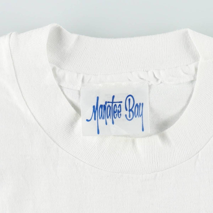 Manatee Bay Print T-Shirt, Made in USA, Men's Size L (Equivalent), Vintage polyester white type Vintage Second Hand