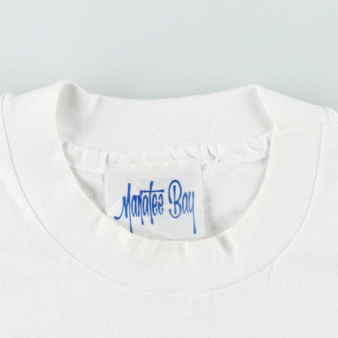 Manatee Bay Print T-Shirt, Made in USA, Men's Size L (Equivalent), Vintage polyester white type Vintage Second Hand