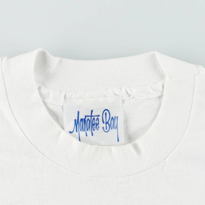 Manatee Bay Print T-Shirt, Made in USA, Men's Size L (Equivalent), Vintage polyester white type Vintage Second Hand