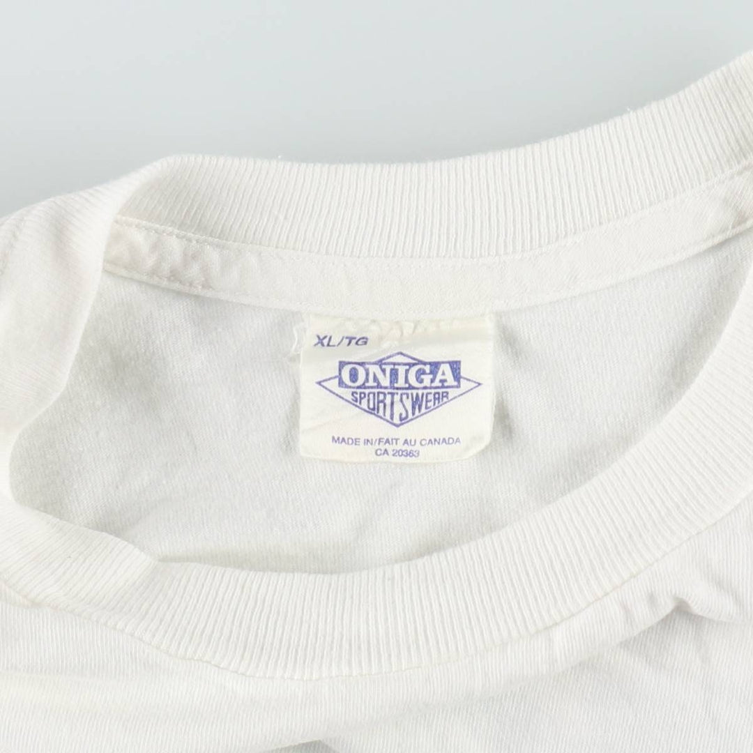 90'S ONIGA SPORTSWEAR Printed T-Shirt, Made in Canada, Men's XL (approx.), Vintage cotton white type Vintage Second Hand