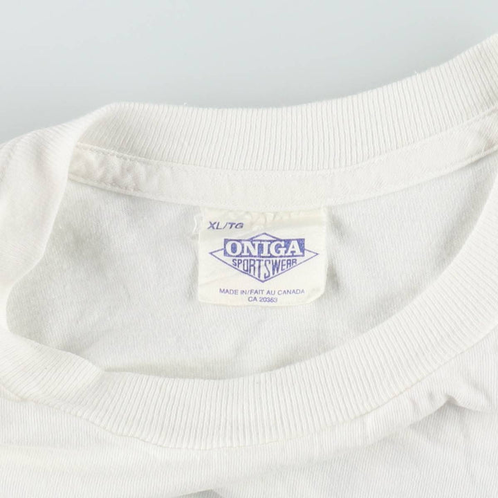 90'S ONIGA SPORTSWEAR Printed T-Shirt, Made in Canada, Men's XL (approx.), Vintage cotton white type Vintage Second Hand